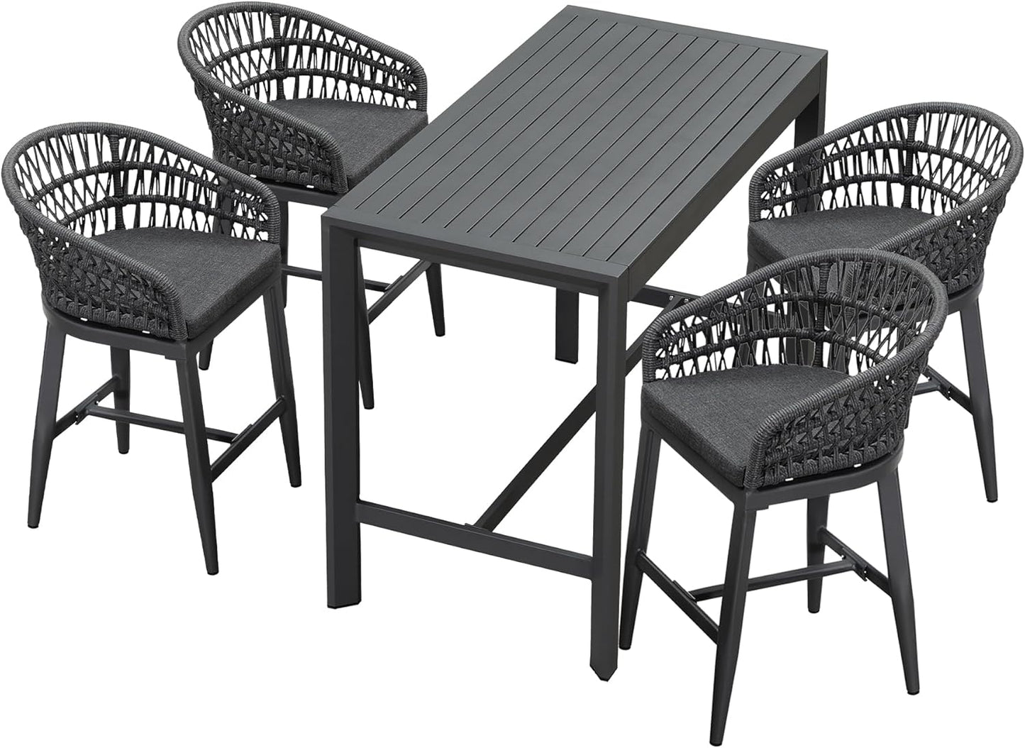 PURPLE LEAF 3 Pieces Outdoor Rattan 29" Bar Stools and Table Set, Modern Boho Aluminum Patio Bar Height Chair Bar Table for Outdoor and Indoor, Champagne