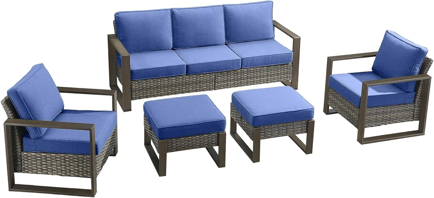 Outdoor Patio Swivel Rocker Chairs - Wicker Rattan Patio Swivel Rocking Chairs Set of 2 with Metal Wide Armrest, Thick Cushions and Deep Seating for Deck Porch Sunroom Garden(Brown/Grey)