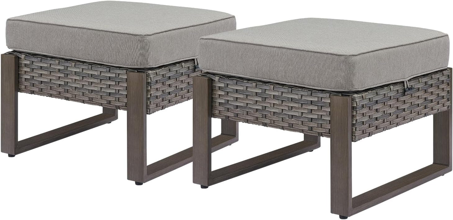 Outdoor Patio Swivel Rocker Chairs - Wicker Rattan Patio Swivel Rocking Chairs Set of 2 with Metal Wide Armrest, Thick Cushions and Deep Seating for Deck Porch Sunroom Garden(Brown/Grey)