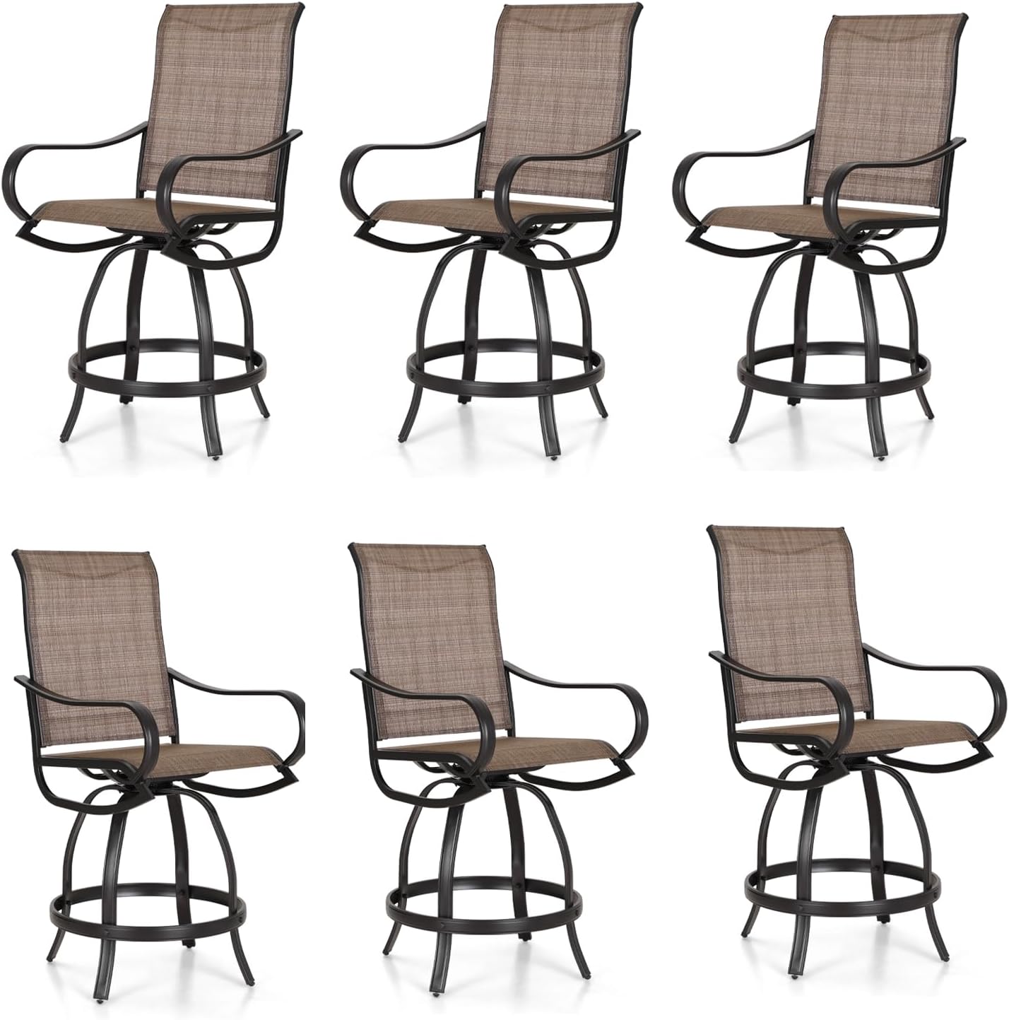 PHI VILLA 5PCS Patio Bar Set, Metal Bar Height Table and 4 Outdoor Swivel Bar Chairs with Textilene Fabric and Thickened Black Metal Frame,High Patio Furniture for Garden,Yard