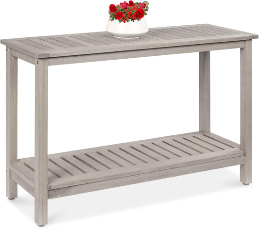 Best Choice Products 48in 2-Shelf Eucalyptus Wooden Console Table Indoor Outdoor Multifunctional Buffet Bar Storage Organizer w/Foot Sliders - Gray