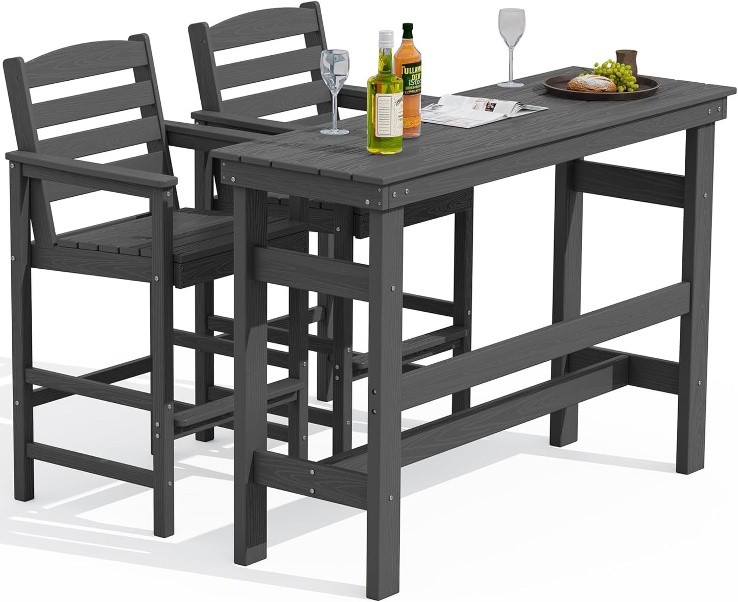 SERWALL 41" Outdoor Bar Table, All Weather HDPE Patio Bar Counter Height Table, Rectangle Patio Bar Table for Outside, Garden, Backyard, Balcony, Poolside, Grey