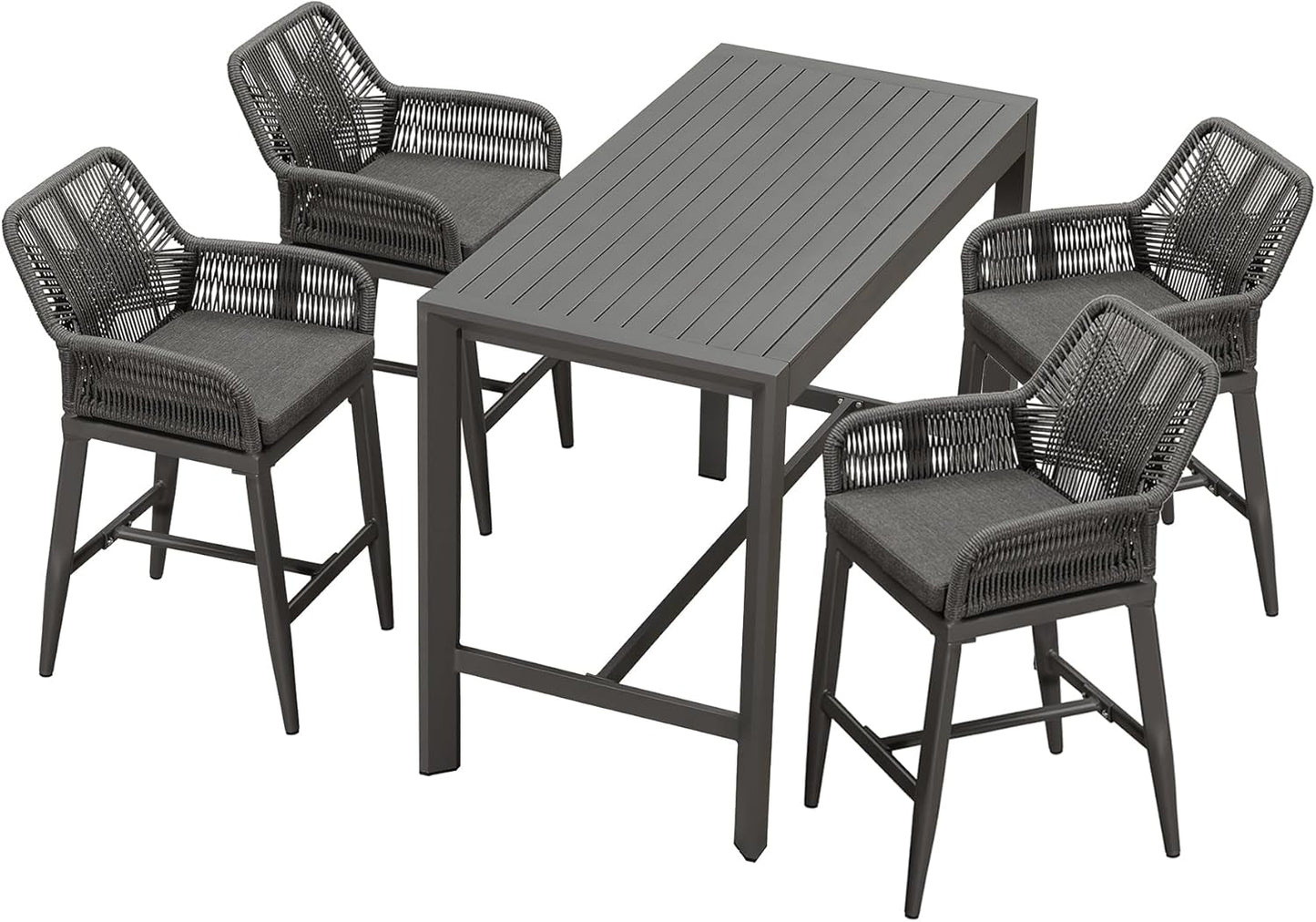 PURPLE LEAF 3 Pieces Outdoor Rattan 29" Bar Stools and Table Set, Modern Boho Aluminum Patio Bar Height Chair Bar Table for Outdoor and Indoor, Champagne