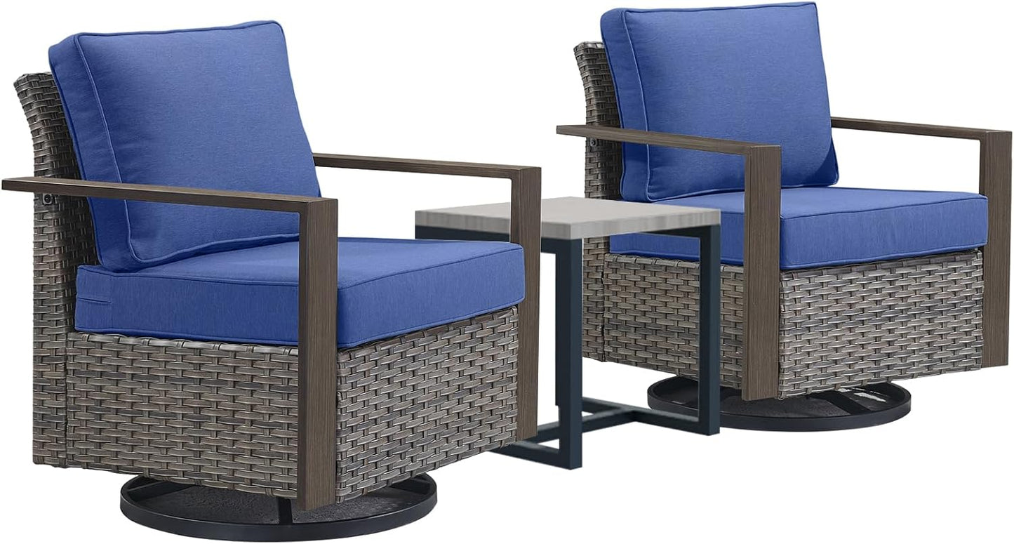 Outdoor Patio Swivel Rocker Chairs - Wicker Rattan Patio Swivel Rocking Chairs Set of 2 with Metal Wide Armrest, Thick Cushions and Deep Seating for Deck Porch Sunroom Garden(Brown/Grey)