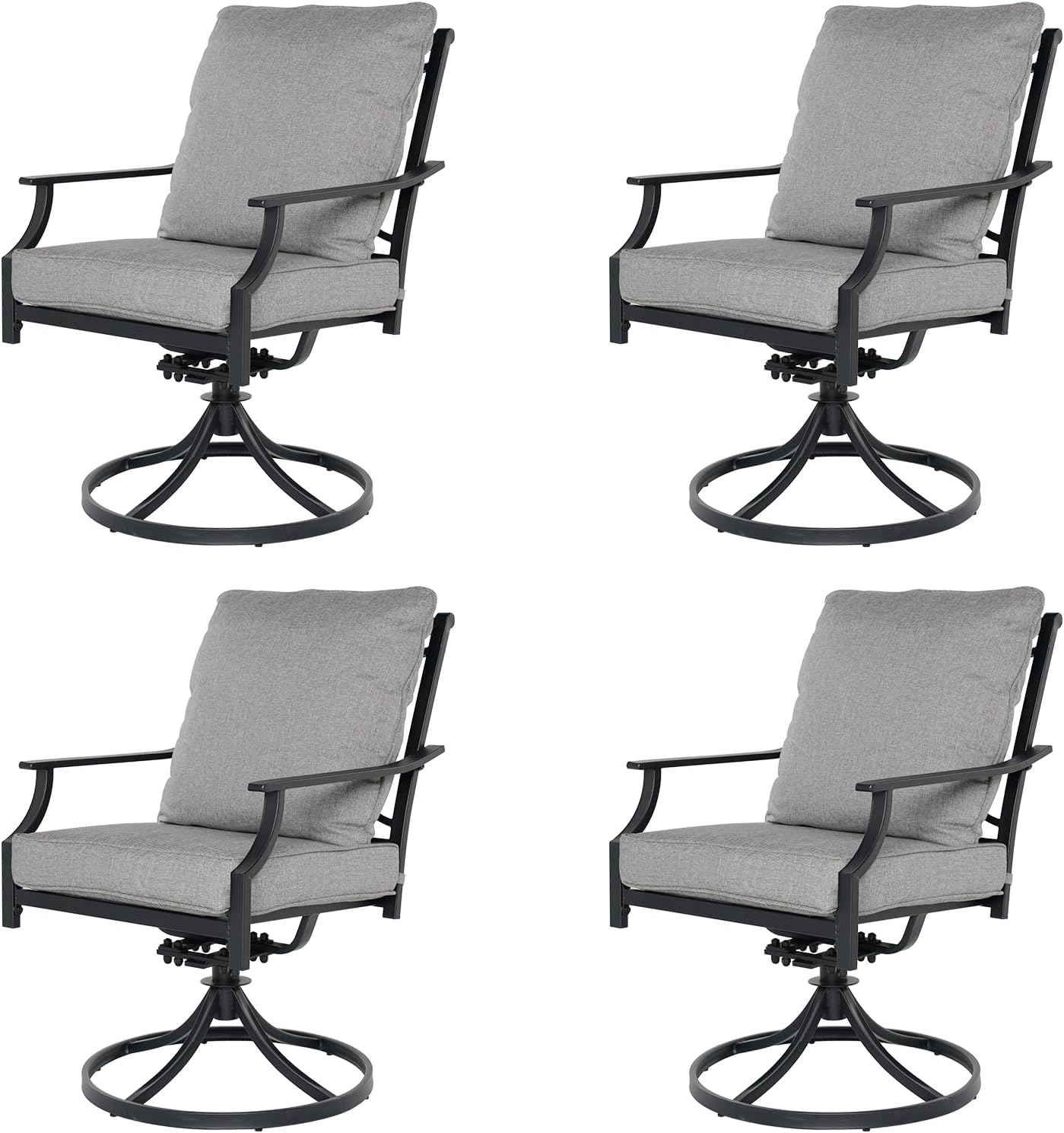 Grand patio Dining Chairs Set of 2，Outdoor Swivel Patio Dining Chairs Set of 2，Swivel Rocker Dining Chair，Outdoor Dining Chairs with Grey Cushions, Patio Chairs for Outside, Garden Lawn Porch