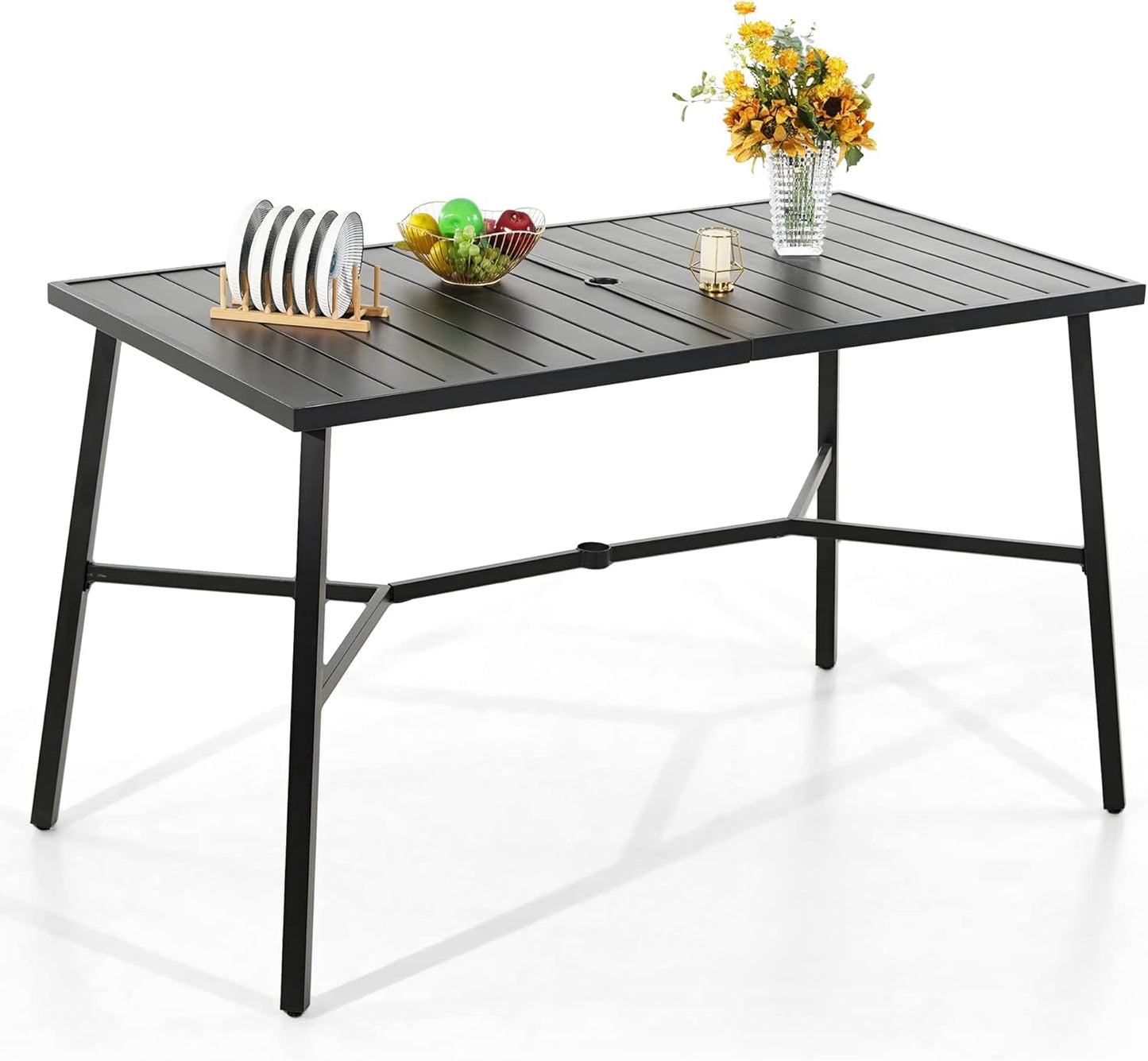 PHI VILLA Outdoor Bar Table for 2-4 Person - 55" W x 40" H Bar Height Patio Bistro Table with Stone Texture Top & Adjustable Non-Scratch Feet for Garden, Backyard, Poolside, Balcony, Patio Dining