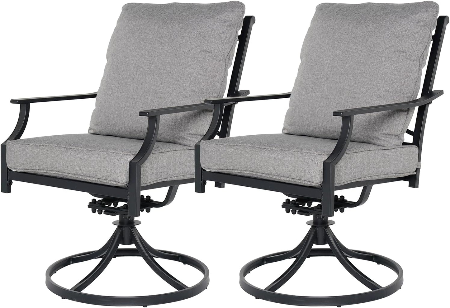 Grand patio Dining Chairs Set of 2，Outdoor Swivel Patio Dining Chairs Set of 2，Swivel Rocker Dining Chair，Outdoor Dining Chairs with Grey Cushions, Patio Chairs for Outside, Garden Lawn Porch