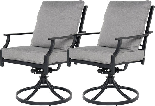 Grand patio Dining Chairs Set of 2，Outdoor Swivel Patio Dining Chairs Set of 2，Swivel Rocker Dining Chair，Outdoor Dining Chairs with Grey Cushions, Patio Chairs for Outside, Garden Lawn Porch