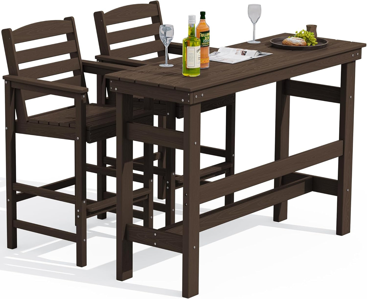SERWALL 41" Outdoor Bar Table, All Weather HDPE Patio Bar Counter Height Table, Rectangle Patio Bar Table for Outside, Garden, Backyard, Balcony, Poolside, Grey