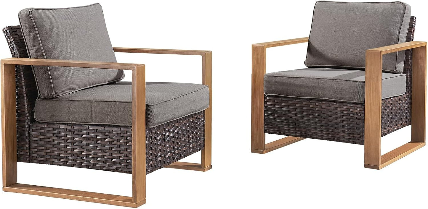 Outdoor Patio Swivel Rocker Chairs - Wicker Rattan Patio Swivel Rocking Chairs Set of 2 with Metal Wide Armrest, Thick Cushions and Deep Seating for Deck Porch Sunroom Garden(Brown/Grey)