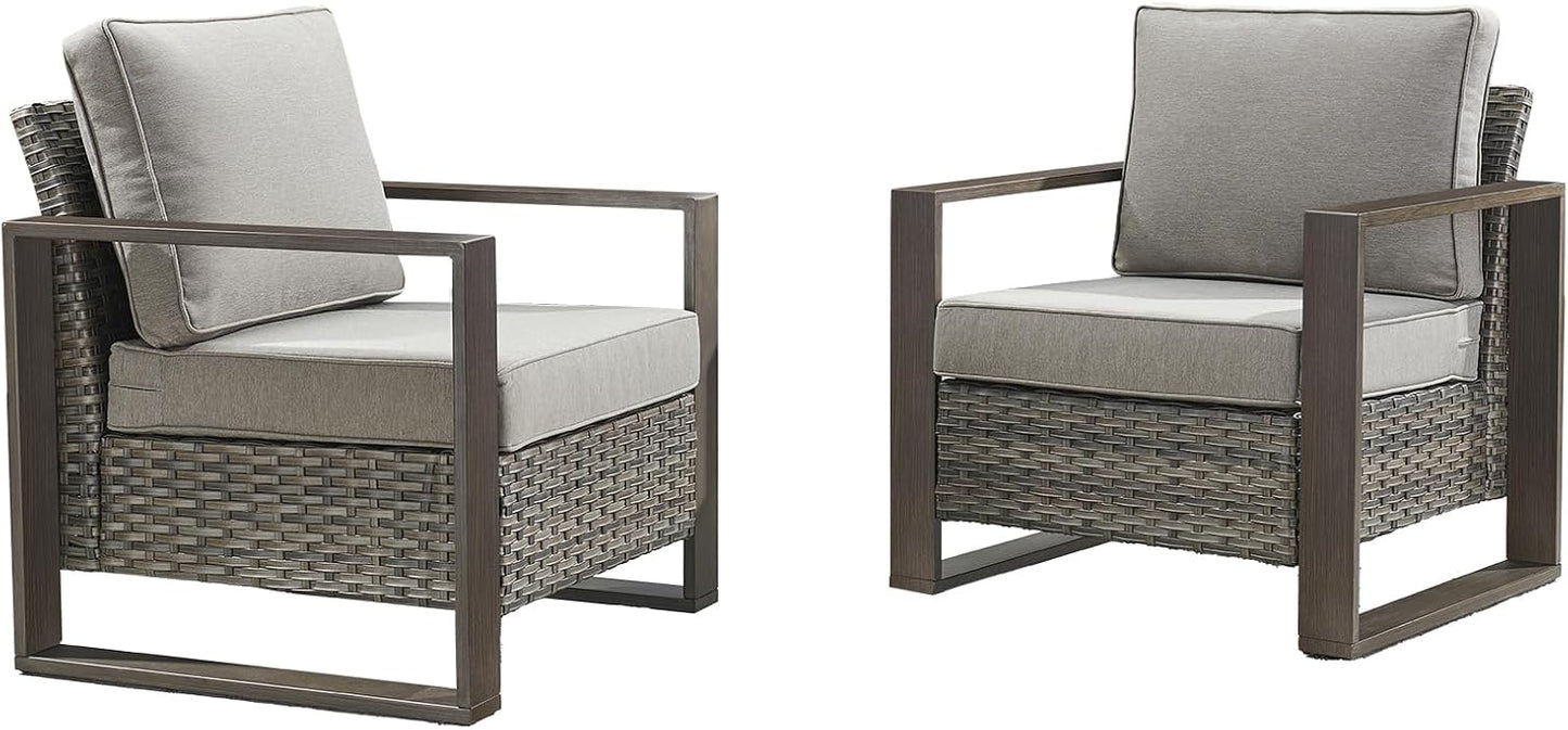 Outdoor Patio Swivel Rocker Chairs - Wicker Rattan Patio Swivel Rocking Chairs Set of 2 with Metal Wide Armrest, Thick Cushions and Deep Seating for Deck Porch Sunroom Garden(Brown/Grey)