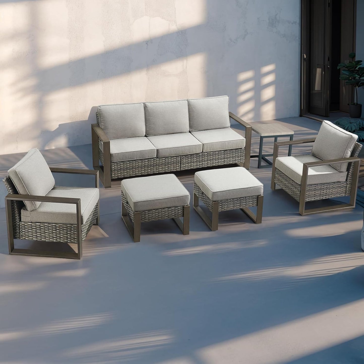 Outdoor Patio Swivel Rocker Chairs - Wicker Rattan Patio Swivel Rocking Chairs Set of 2 with Metal Wide Armrest, Thick Cushions and Deep Seating for Deck Porch Sunroom Garden(Brown/Grey)