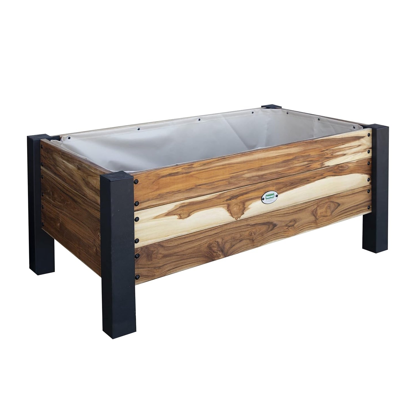 Backyard Discovery 48" Teak Wood Raised Garden Bed Planter Box with Galvanized Steel Legs, Mesh Liner for Outdoor Gardening, Patio, Balcony, Deck, Porch