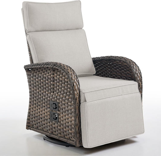 Dual-Adjust Outdoor Swivel Recliner Chair – Reclining Patio Chair with Adjustable Backrest and Footrest, All-Weather Wicker Chaise Lounge Chair Outdoor for Pool Deck Brown (Upgraded 2.0)