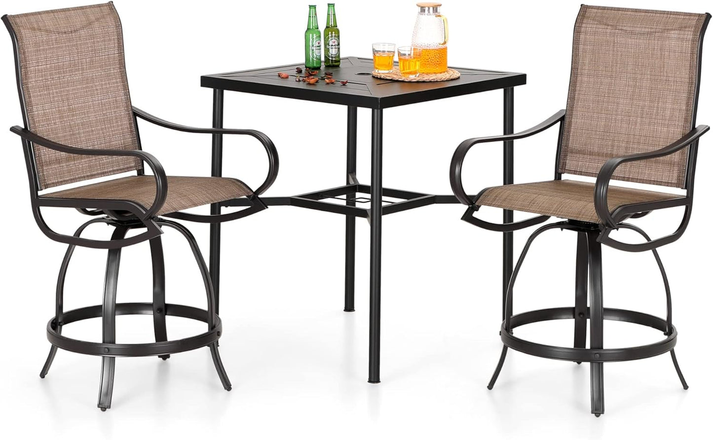 PHI VILLA 5PCS Patio Bar Set, Metal Bar Height Table and 4 Outdoor Swivel Bar Chairs with Textilene Fabric and Thickened Black Metal Frame,High Patio Furniture for Garden,Yard