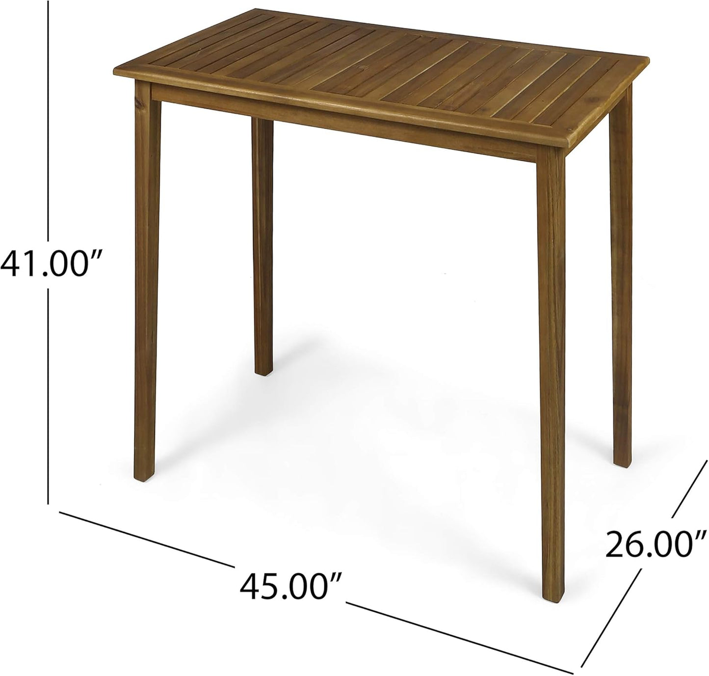 Christopher Knight Home Polaris Outdoor Minimalist Acacia Wood Rectangle Bar Table - Teak Finish