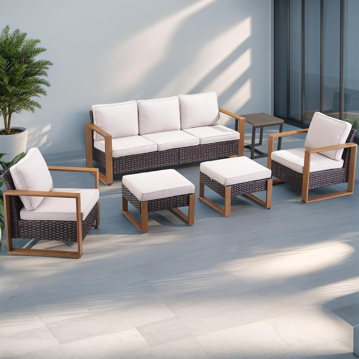 Outdoor Patio Swivel Rocker Chairs - Wicker Rattan Patio Swivel Rocking Chairs Set of 2 with Metal Wide Armrest, Thick Cushions and Deep Seating for Deck Porch Sunroom Garden(Brown/Grey)