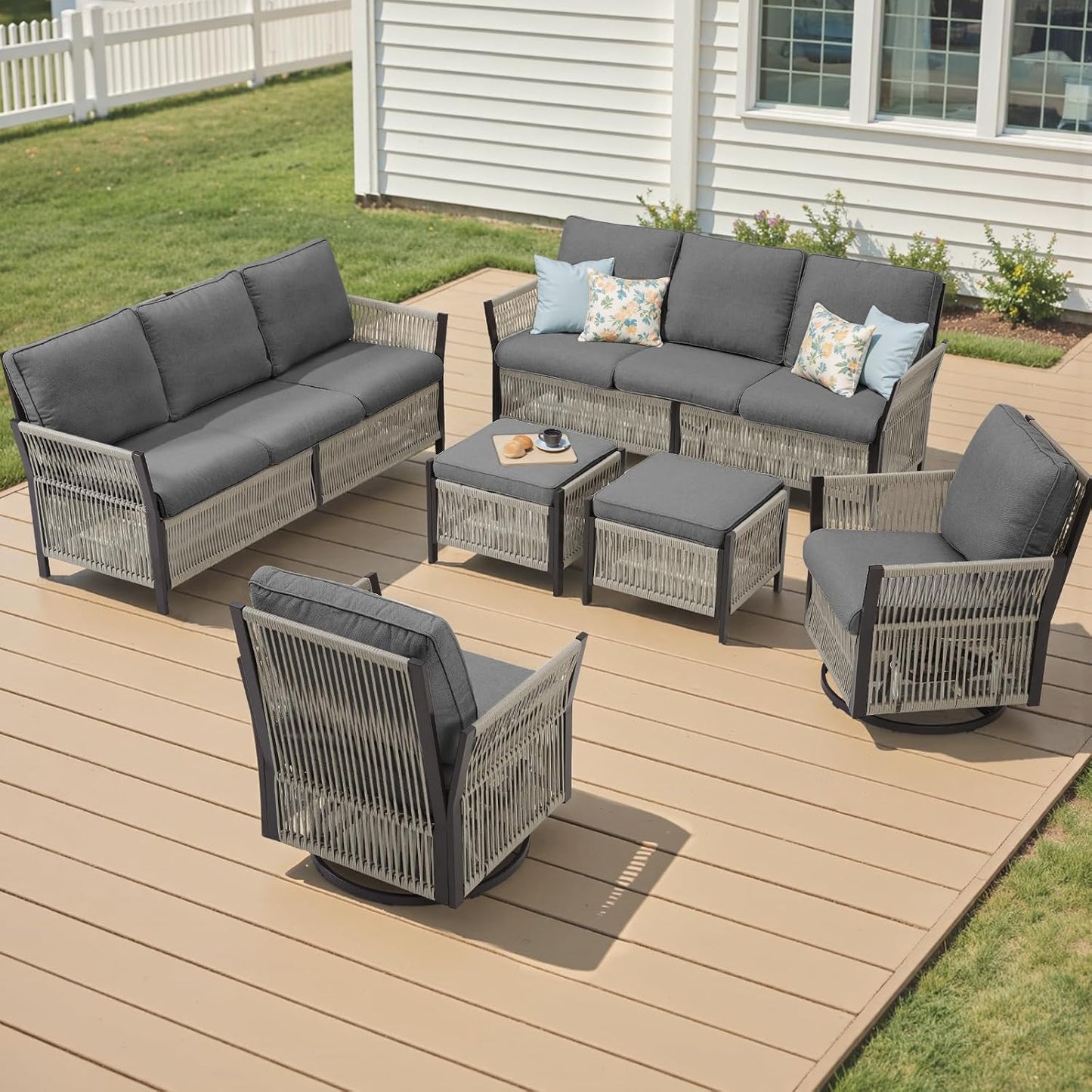 Wicker Swivel Rocker Patio Chairs, Patio Wicker Chairs Swivel Rocker Set of 2 Comfy Glider Rocking Chair Outdoor Conversation Furniture Set for Deck Porch Sunroom Backyard, Beige