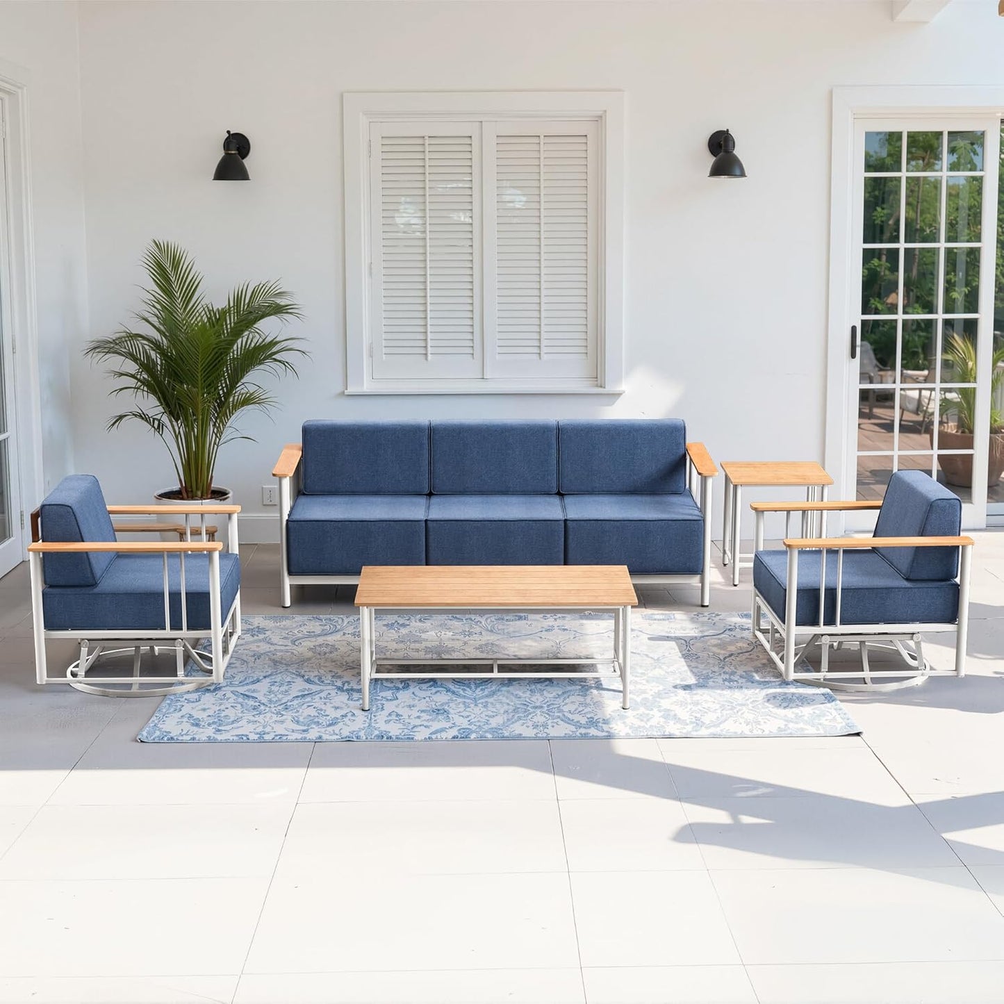 Luxury Patio Swivel Chairs with 6" Extra Thick Cushions, Outdoor Furniture Set with Ottomans and Side Table, Swivel Outdoor Chairs for Porch, Balcony, Deck, Patio, Yard, Poolside, Black/Grey