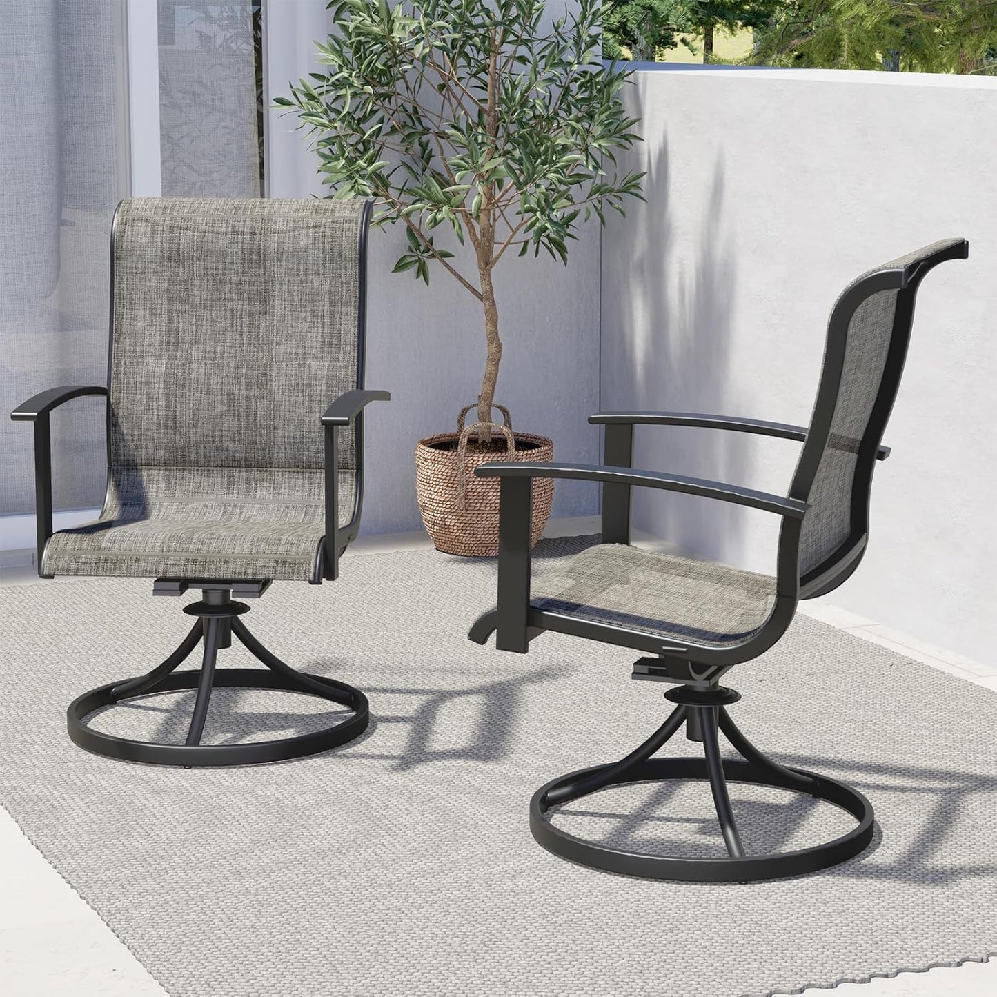 Grand patio Outdoor Swivel Dining Chairs Set of 2, 360 Degree Mesh Sling Rocker Sets for Deck, Garden Backyard, Black & Grey Plaid