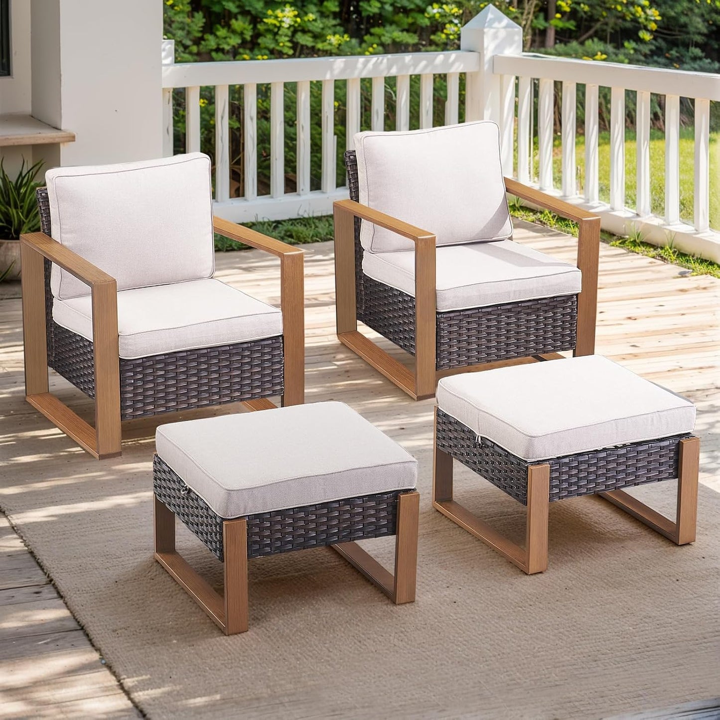 Outdoor Patio Swivel Rocker Chairs - Wicker Rattan Patio Swivel Rocking Chairs Set of 2 with Metal Wide Armrest, Thick Cushions and Deep Seating for Deck Porch Sunroom Garden(Brown/Grey)