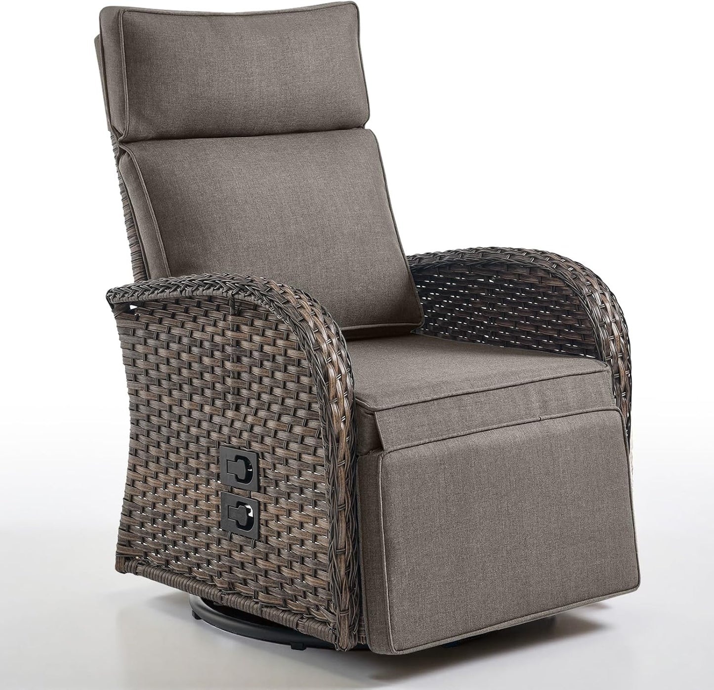 Dual-Adjust Outdoor Swivel Recliner Chair – Reclining Patio Chair with Adjustable Backrest and Footrest, All-Weather Wicker Chaise Lounge Chair Outdoor for Pool Deck Brown (Upgraded 2.0)