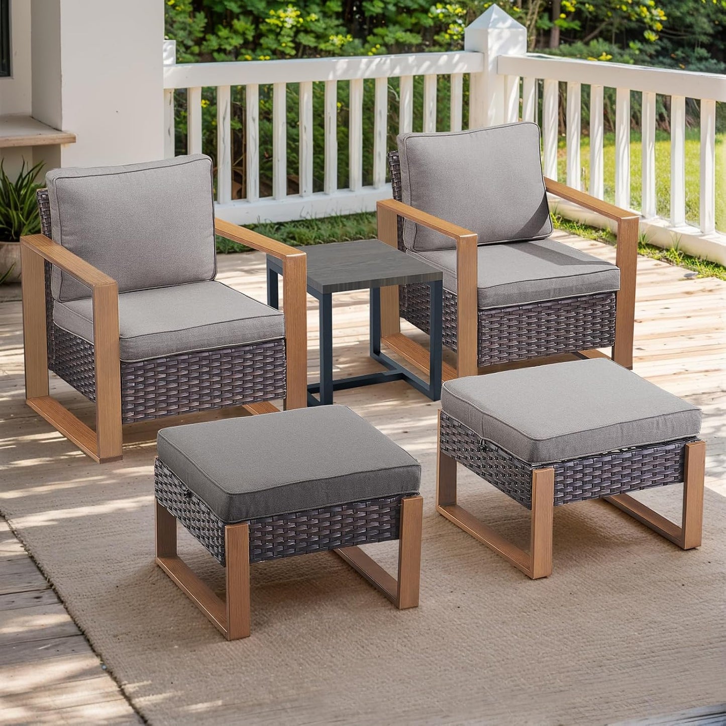 Outdoor Patio Swivel Rocker Chairs - Wicker Rattan Patio Swivel Rocking Chairs Set of 2 with Metal Wide Armrest, Thick Cushions and Deep Seating for Deck Porch Sunroom Garden(Brown/Grey)