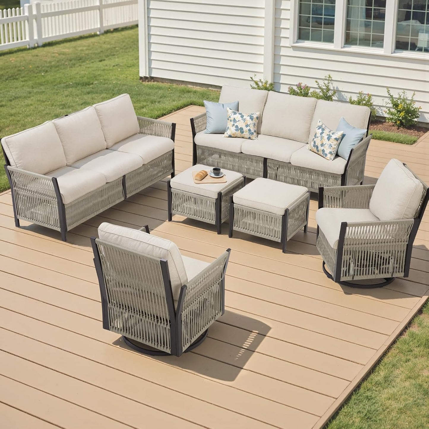Wicker Swivel Rocker Patio Chairs, Patio Wicker Chairs Swivel Rocker Set of 2 Comfy Glider Rocking Chair Outdoor Conversation Furniture Set for Deck Porch Sunroom Backyard, Beige