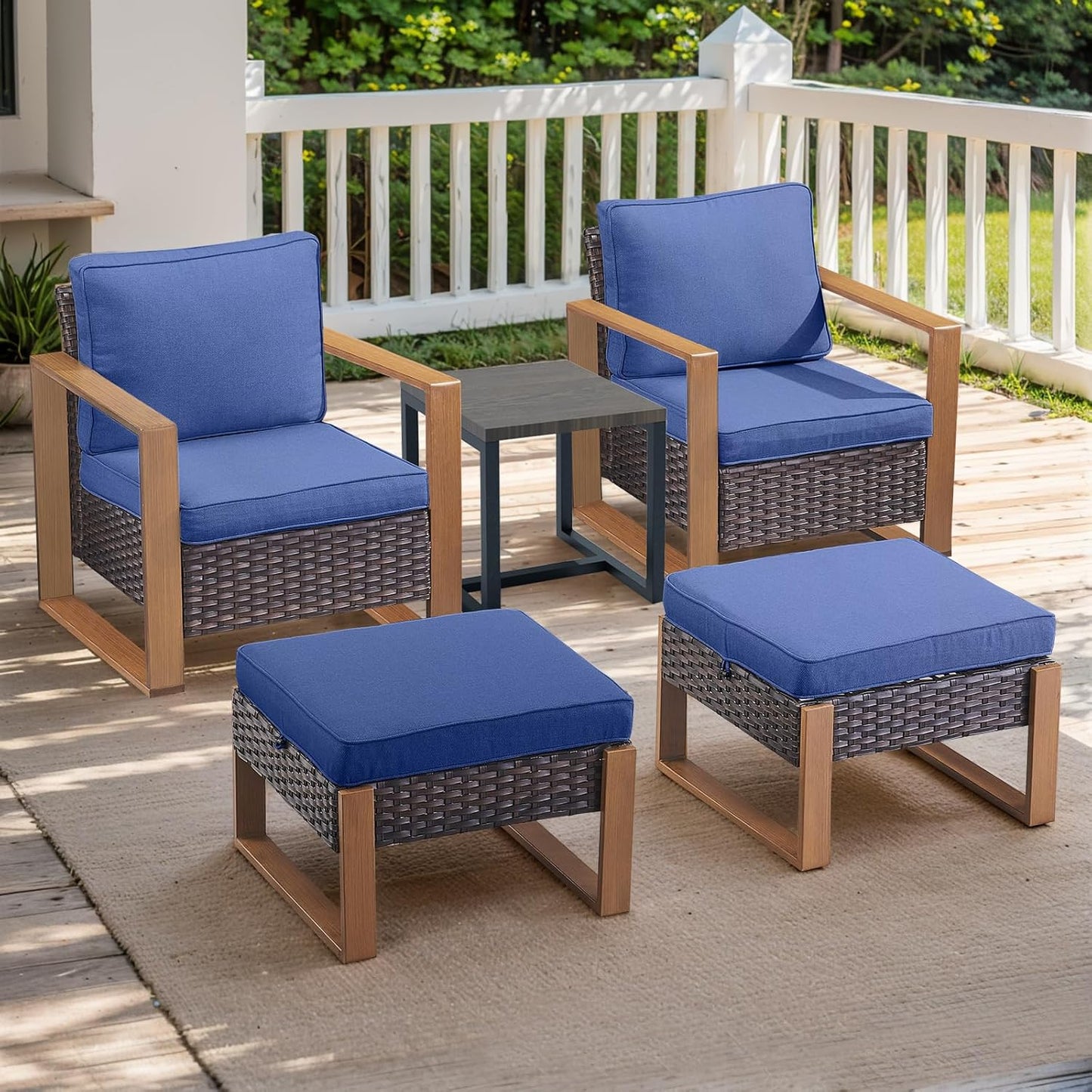 Outdoor Patio Swivel Rocker Chairs - Wicker Rattan Patio Swivel Rocking Chairs Set of 2 with Metal Wide Armrest, Thick Cushions and Deep Seating for Deck Porch Sunroom Garden(Brown/Grey)