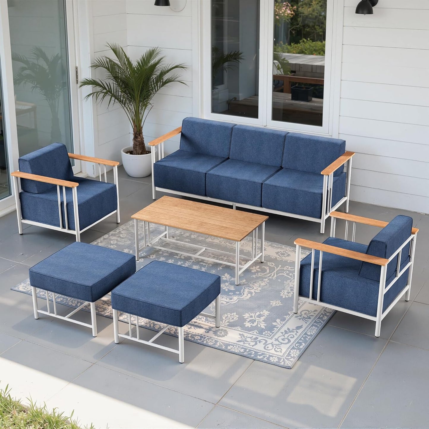 Luxury Patio Swivel Chairs with 6" Extra Thick Cushions, Outdoor Furniture Set with Ottomans and Side Table, Swivel Outdoor Chairs for Porch, Balcony, Deck, Patio, Yard, Poolside, Black/Grey