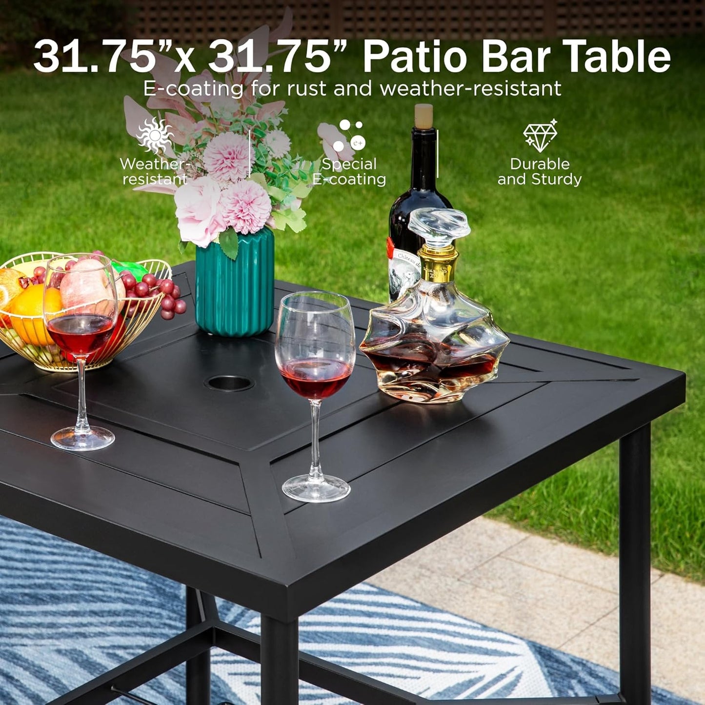 PHI VILLA 5PCS Patio Bar Set, Metal Bar Height Table and 4 Outdoor Swivel Bar Chairs with Textilene Fabric and Thickened Black Metal Frame,High Patio Furniture for Garden,Yard