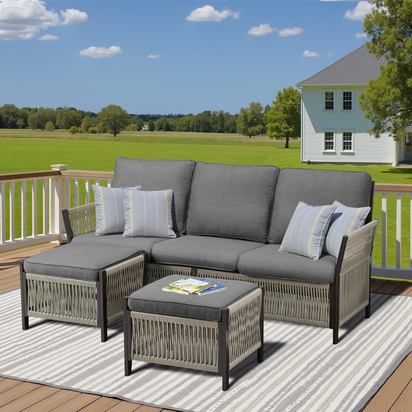 Wicker Swivel Rocker Patio Chairs, Patio Wicker Chairs Swivel Rocker Set of 2 Comfy Glider Rocking Chair Outdoor Conversation Furniture Set for Deck Porch Sunroom Backyard, Beige