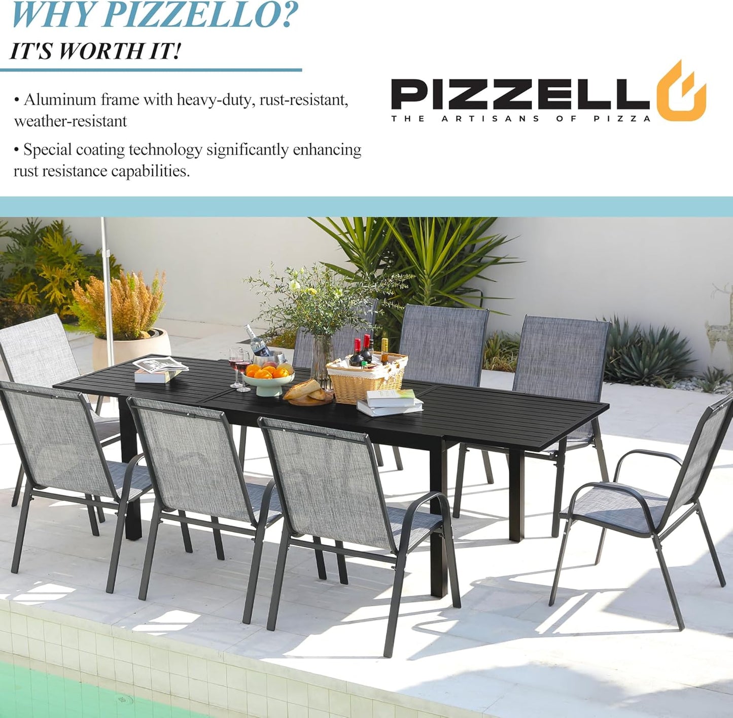 Outdoor Expandable Dining Table 71"-106" Aluminum Patio Dinner Table for 8-10 Person, Rectangular Metal Collapsible Tables with Umbrella Hole, Patio Tables with Extendable Top for Garden, Backyard
