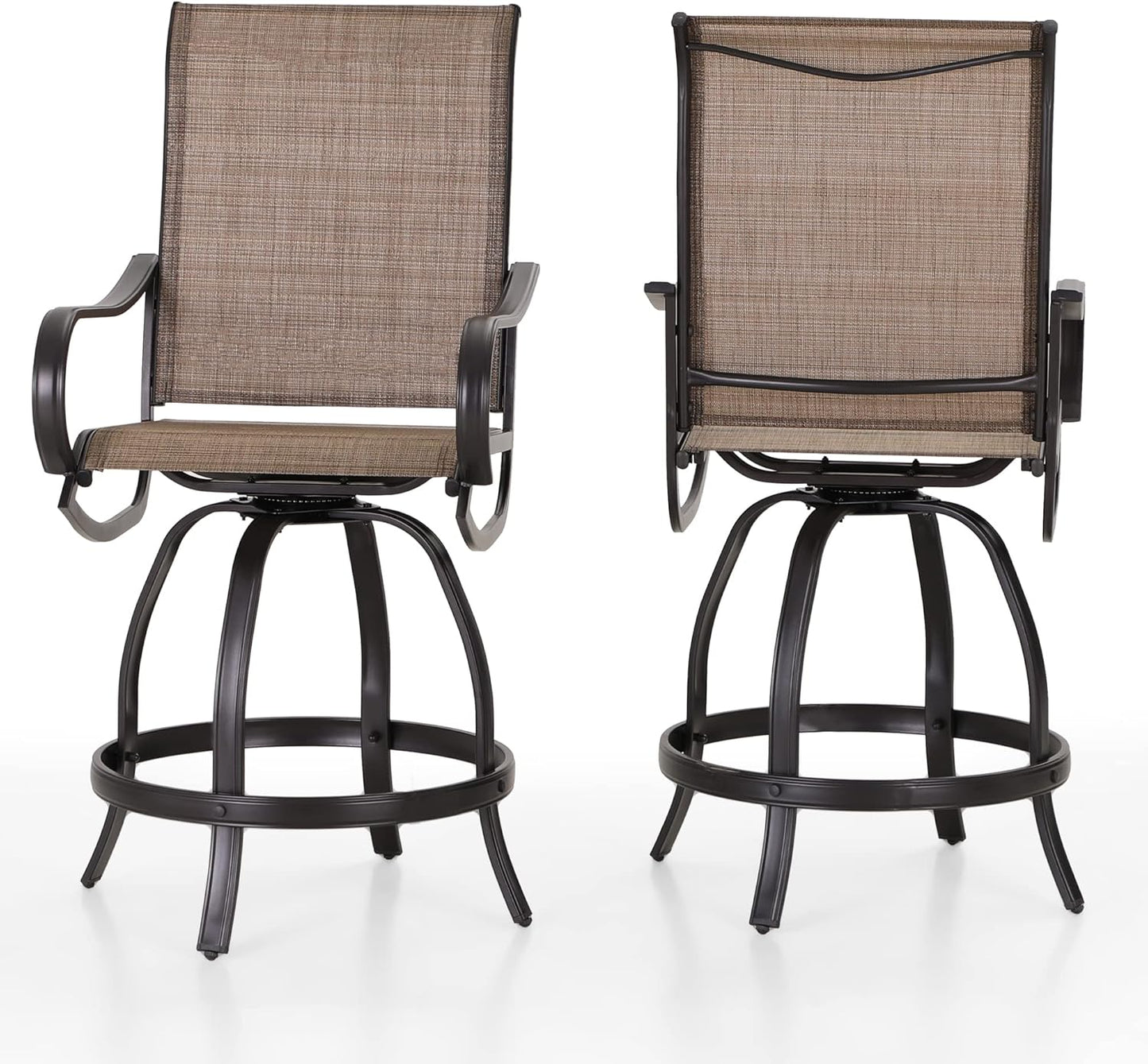 PHI VILLA 5PCS Patio Bar Set, Metal Bar Height Table and 4 Outdoor Swivel Bar Chairs with Textilene Fabric and Thickened Black Metal Frame,High Patio Furniture for Garden,Yard