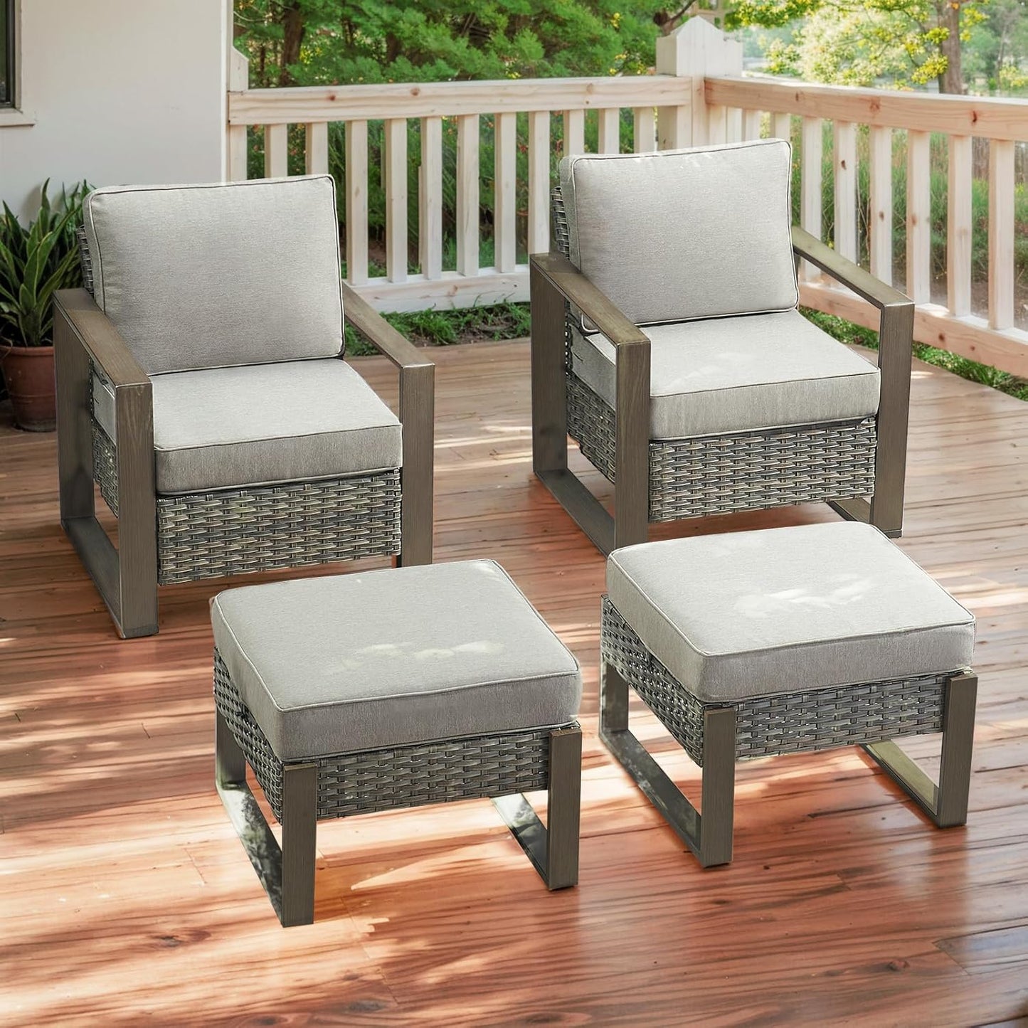 Outdoor Patio Swivel Rocker Chairs - Wicker Rattan Patio Swivel Rocking Chairs Set of 2 with Metal Wide Armrest, Thick Cushions and Deep Seating for Deck Porch Sunroom Garden(Brown/Grey)