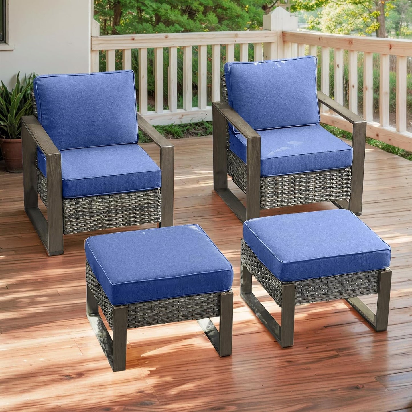 Outdoor Patio Swivel Rocker Chairs - Wicker Rattan Patio Swivel Rocking Chairs Set of 2 with Metal Wide Armrest, Thick Cushions and Deep Seating for Deck Porch Sunroom Garden(Brown/Grey)