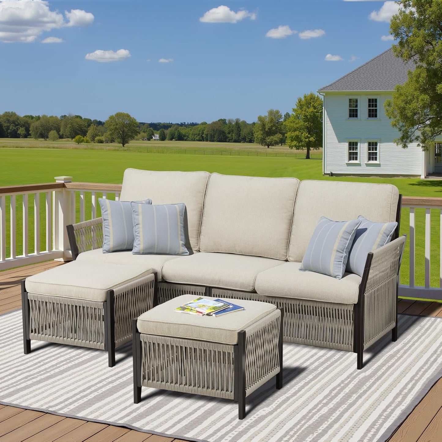 Wicker Swivel Rocker Patio Chairs, Patio Wicker Chairs Swivel Rocker Set of 2 Comfy Glider Rocking Chair Outdoor Conversation Furniture Set for Deck Porch Sunroom Backyard, Beige