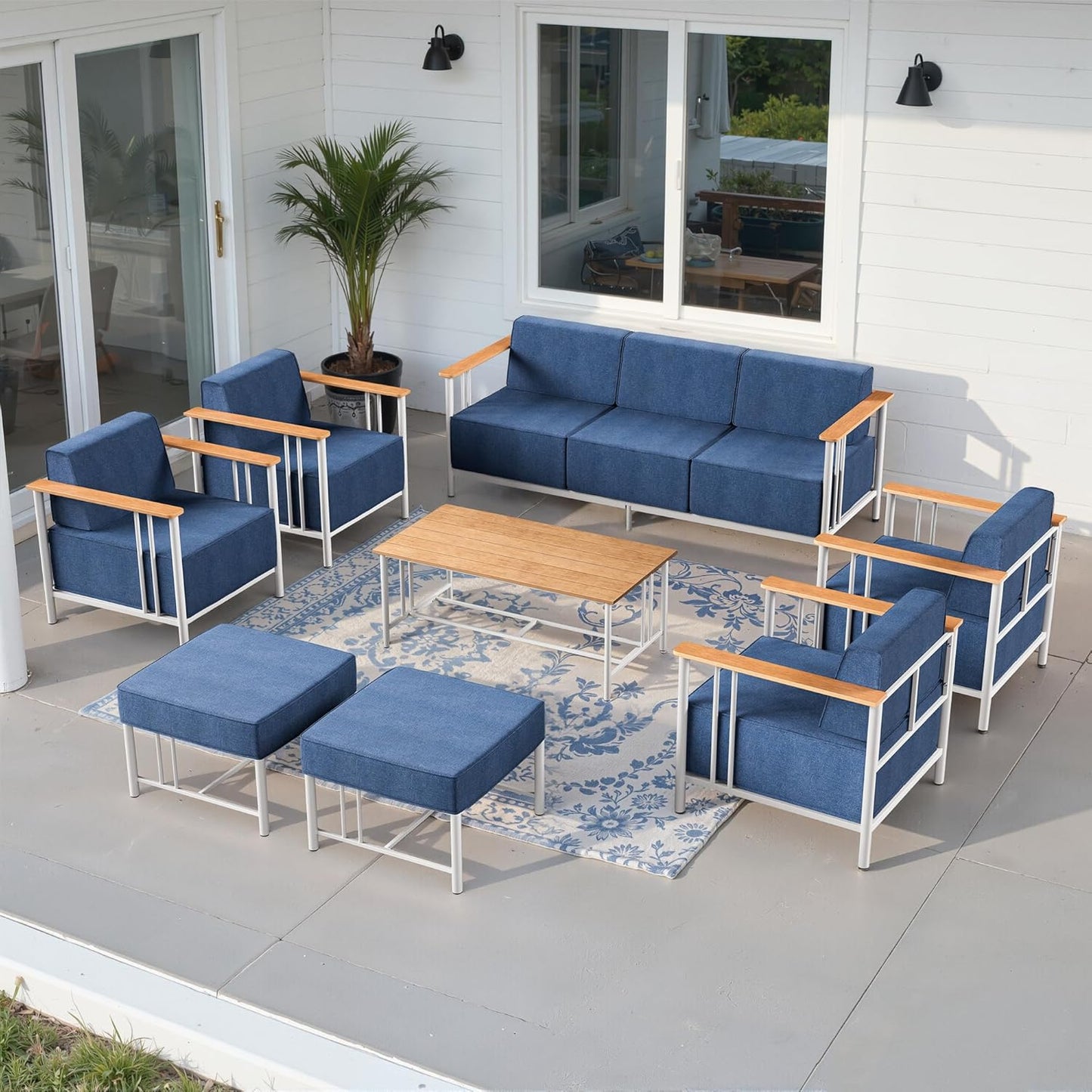 Luxury Patio Swivel Chairs with 6" Extra Thick Cushions, Outdoor Furniture Set with Ottomans and Side Table, Swivel Outdoor Chairs for Porch, Balcony, Deck, Patio, Yard, Poolside, Black/Grey