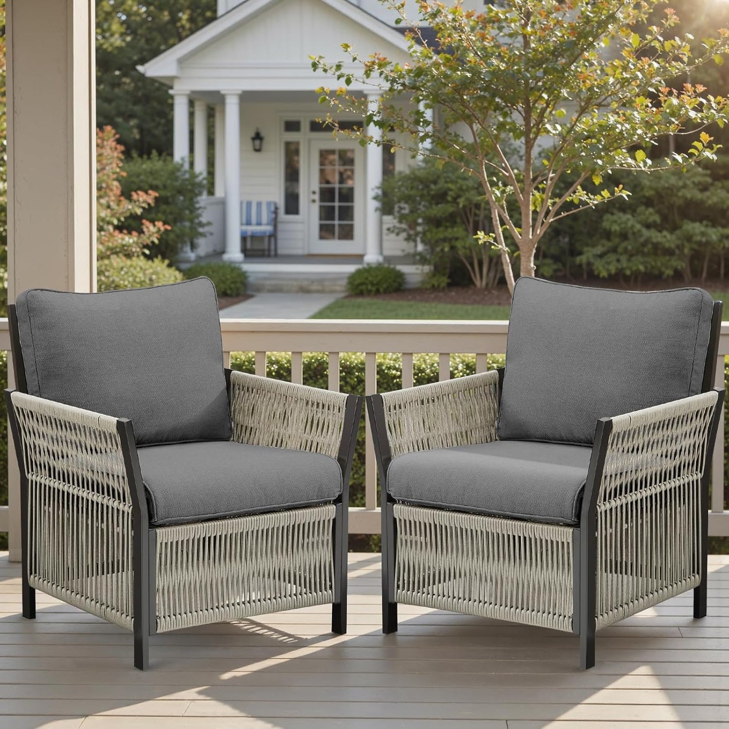 Wicker Swivel Rocker Patio Chairs, Patio Wicker Chairs Swivel Rocker Set of 2 Comfy Glider Rocking Chair Outdoor Conversation Furniture Set for Deck Porch Sunroom Backyard, Beige