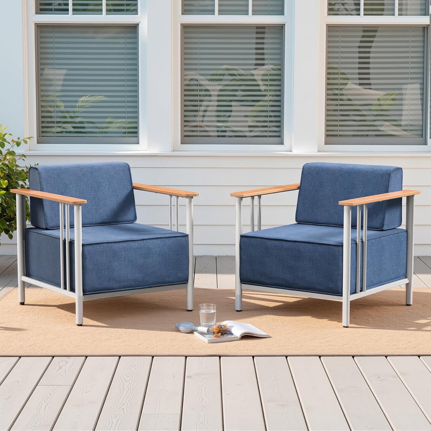 Luxury Patio Swivel Chairs with 6" Extra Thick Cushions, Outdoor Furniture Set with Ottomans and Side Table, Swivel Outdoor Chairs for Porch, Balcony, Deck, Patio, Yard, Poolside, Black/Grey