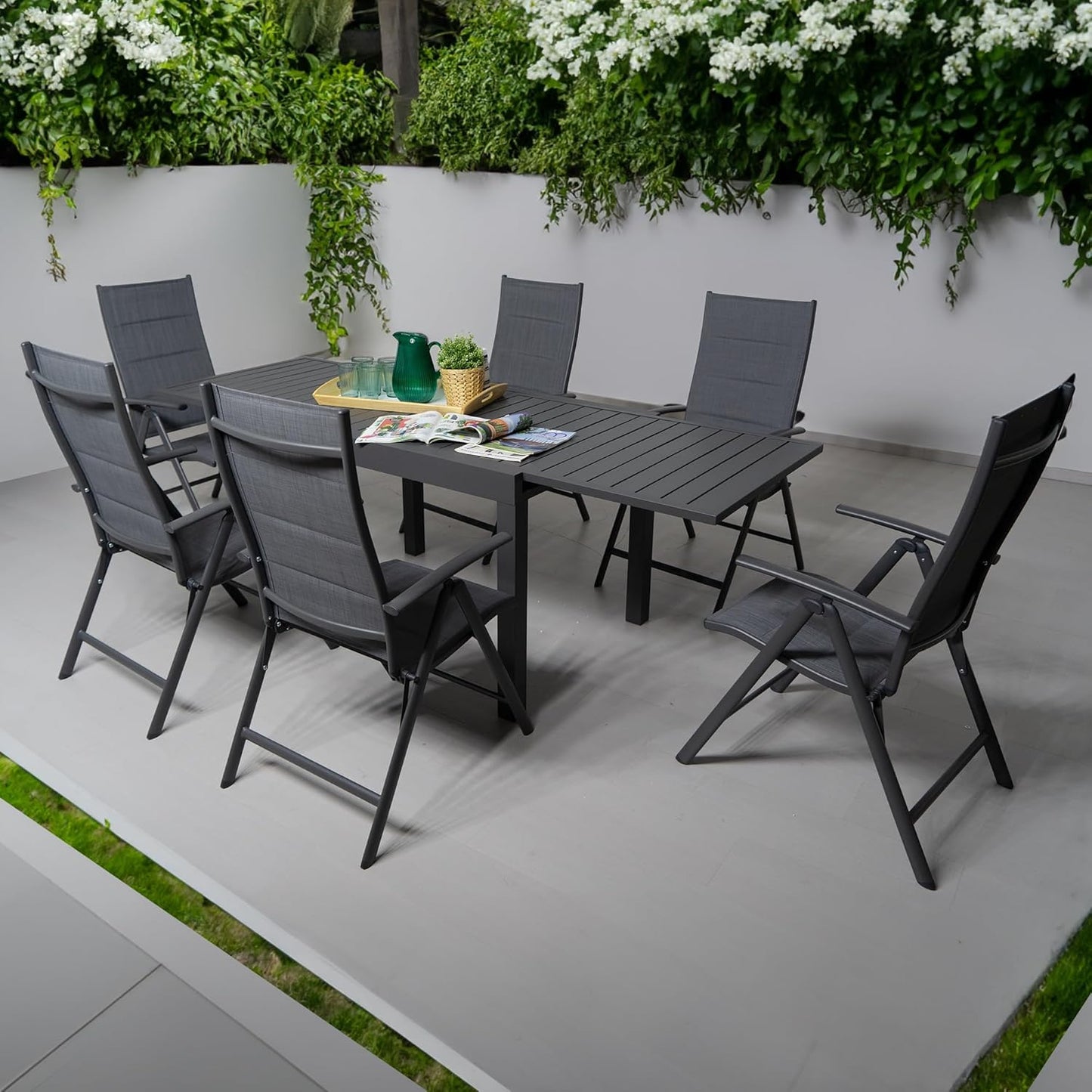 Kozyard Villa Expandable Patio Dining Table - Adjustable, Aluminum Outdoor Furniture for 4-6 Person, Perfect for Backyard, Porch, Deck, Garden - Dark Grey, 43"- 86"