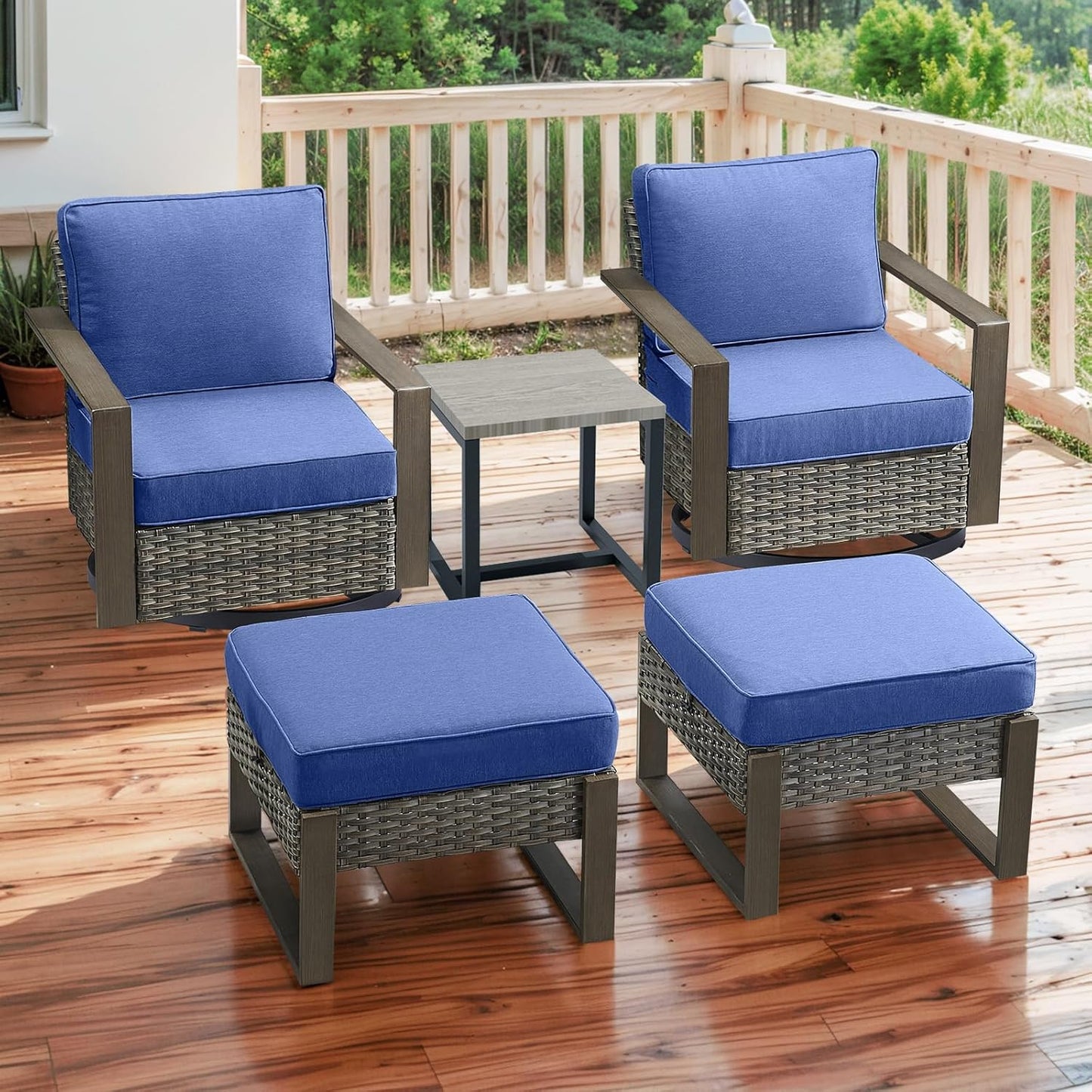 Outdoor Patio Swivel Rocker Chairs - Wicker Rattan Patio Swivel Rocking Chairs Set of 2 with Metal Wide Armrest, Thick Cushions and Deep Seating for Deck Porch Sunroom Garden(Brown/Grey)