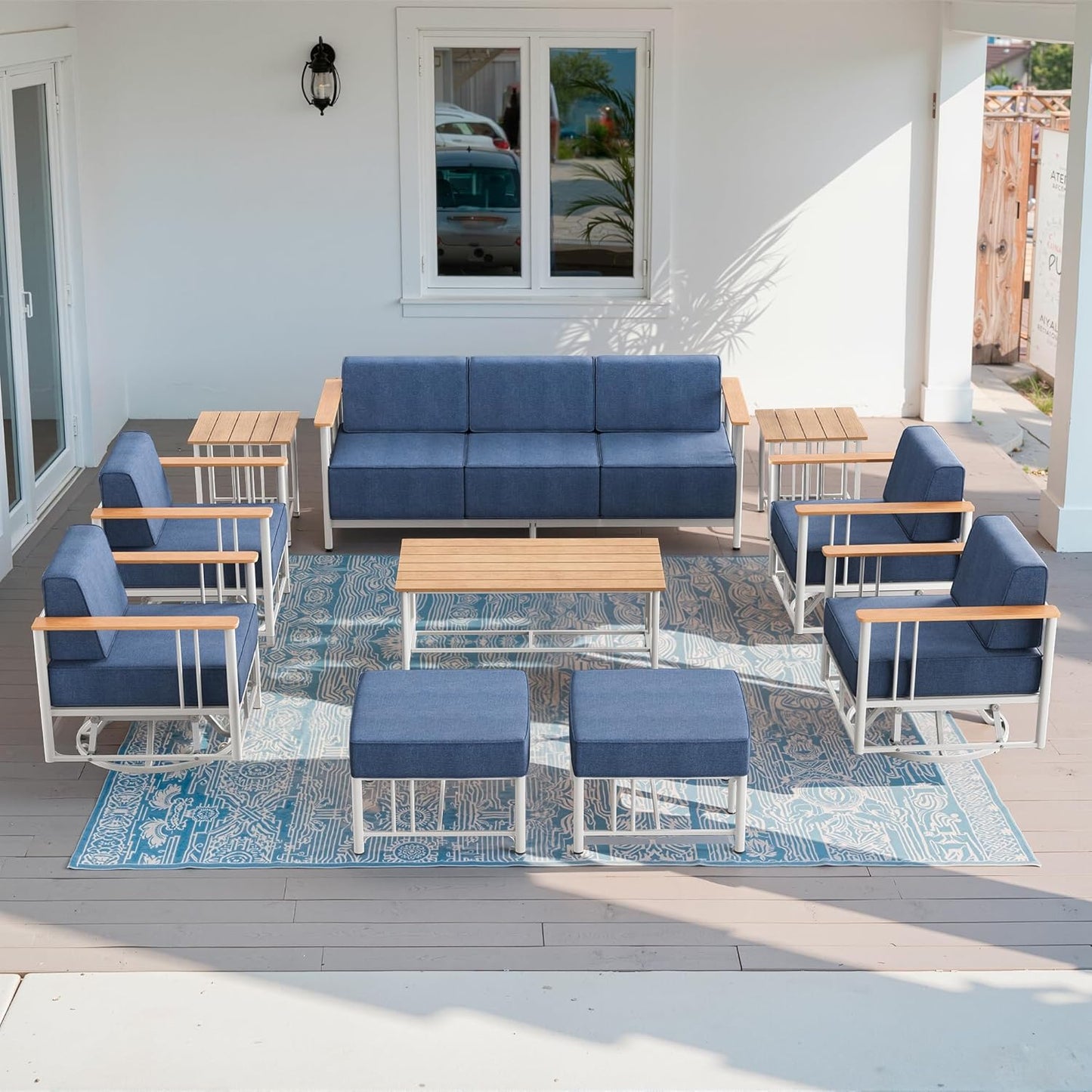 Luxury Patio Swivel Chairs with 6" Extra Thick Cushions, Outdoor Furniture Set with Ottomans and Side Table, Swivel Outdoor Chairs for Porch, Balcony, Deck, Patio, Yard, Poolside, Black/Grey
