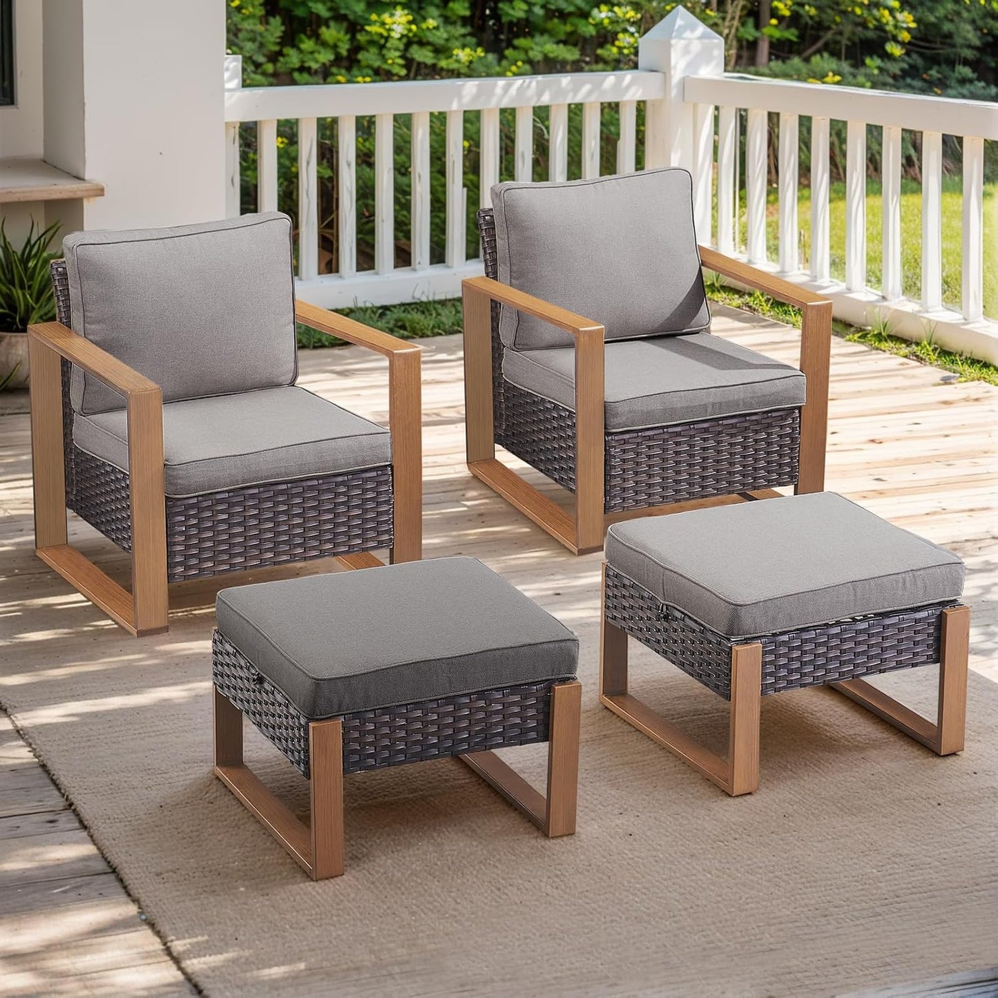 Outdoor Patio Swivel Rocker Chairs - Wicker Rattan Patio Swivel Rocking Chairs Set of 2 with Metal Wide Armrest, Thick Cushions and Deep Seating for Deck Porch Sunroom Garden(Brown/Grey)
