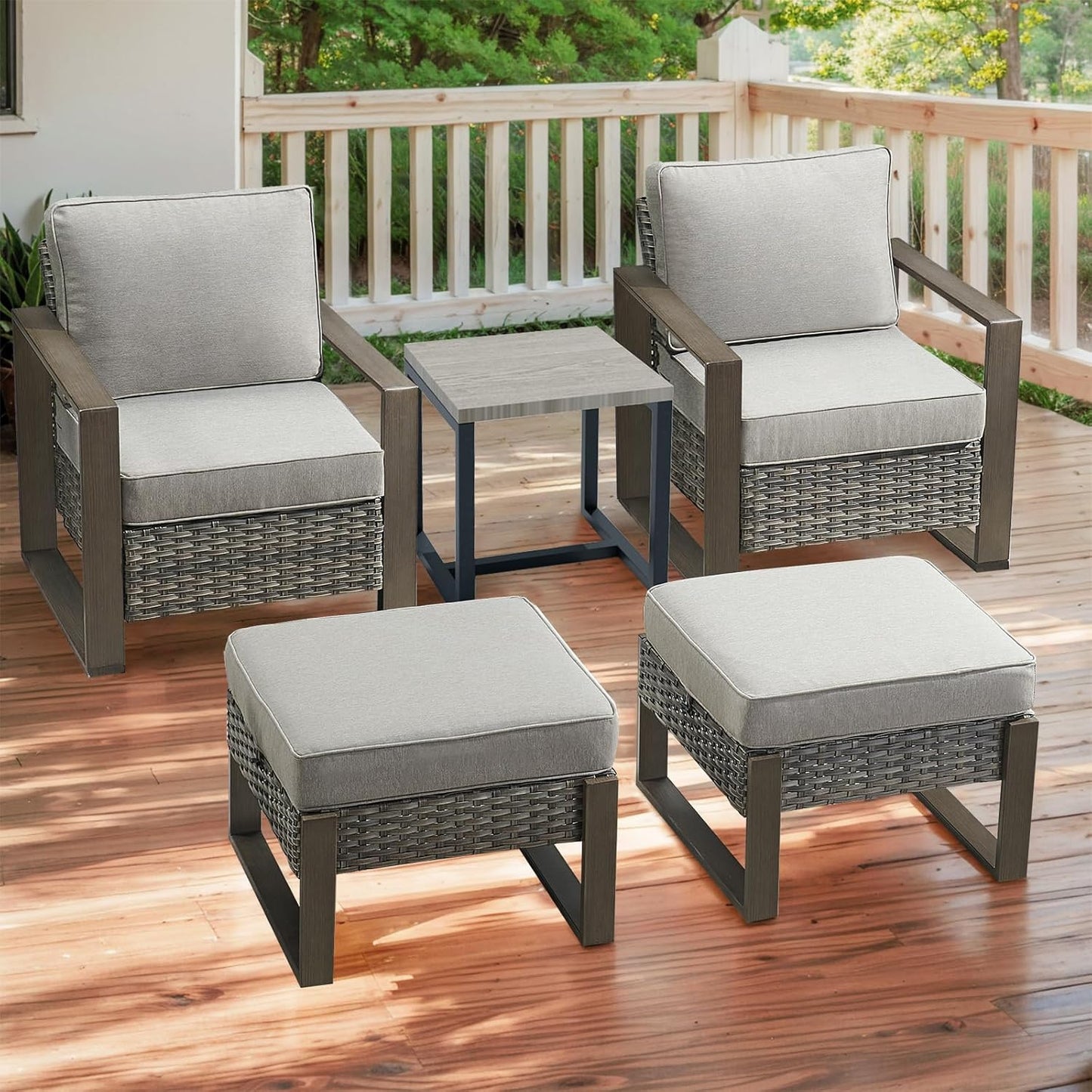 Outdoor Patio Swivel Rocker Chairs - Wicker Rattan Patio Swivel Rocking Chairs Set of 2 with Metal Wide Armrest, Thick Cushions and Deep Seating for Deck Porch Sunroom Garden(Brown/Grey)