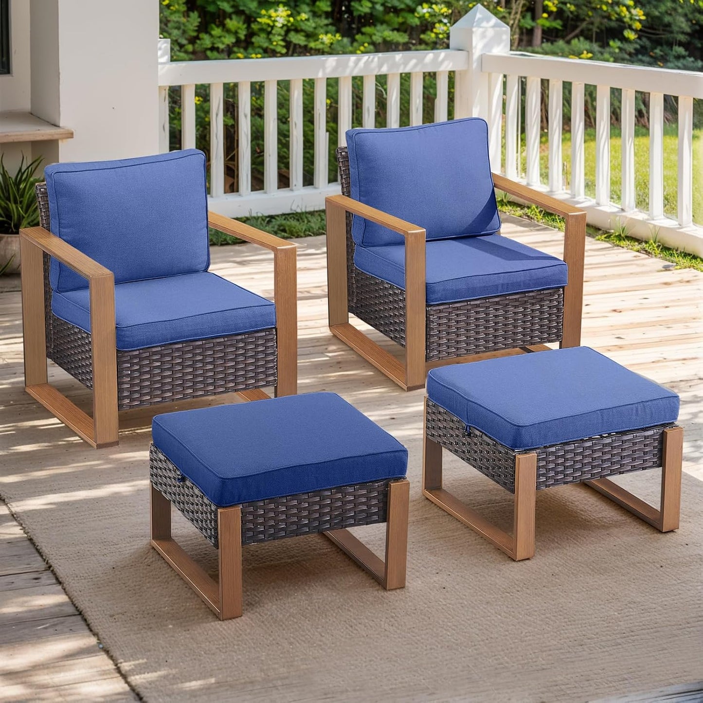 Outdoor Patio Swivel Rocker Chairs - Wicker Rattan Patio Swivel Rocking Chairs Set of 2 with Metal Wide Armrest, Thick Cushions and Deep Seating for Deck Porch Sunroom Garden(Brown/Grey)