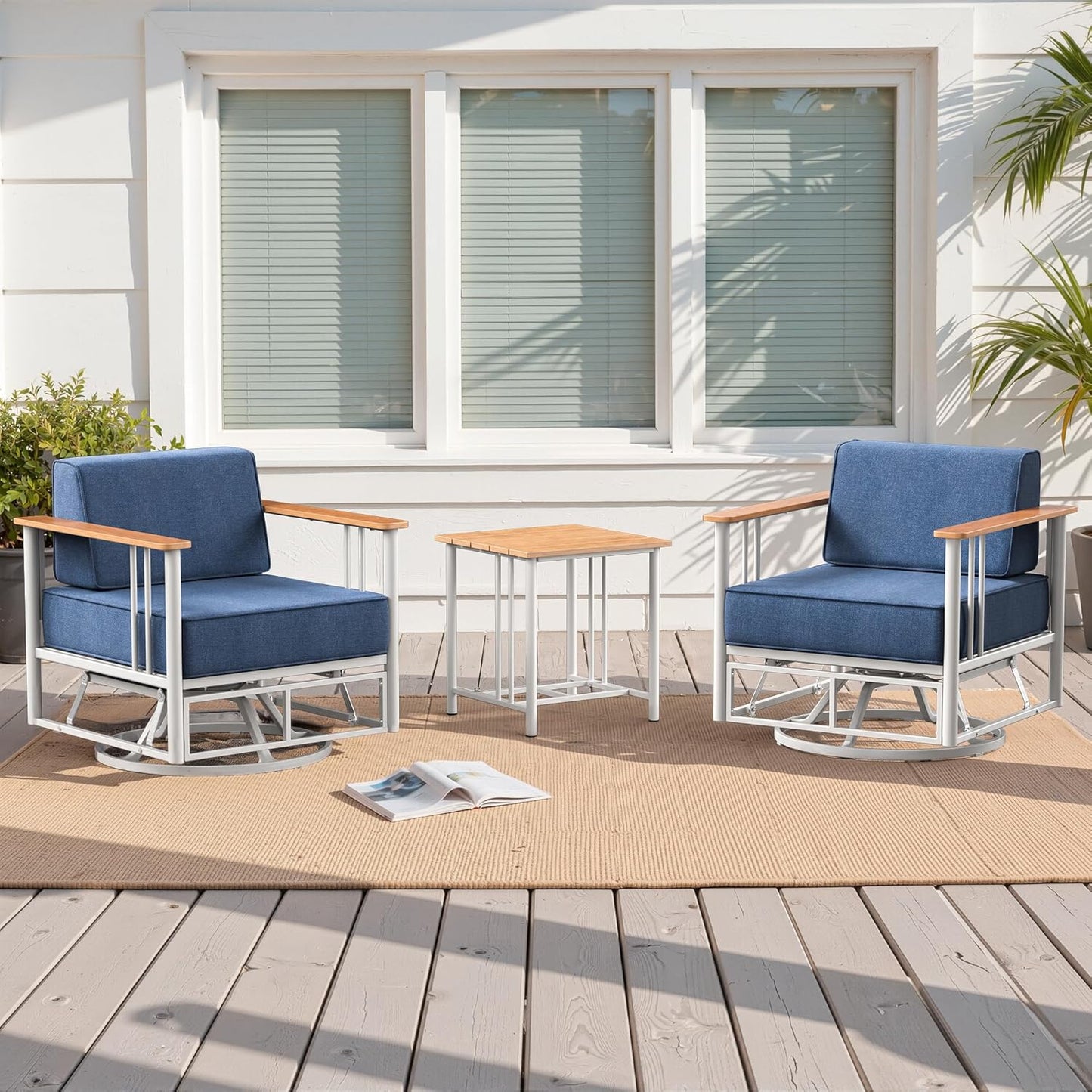 Luxury Patio Swivel Chairs with 6" Extra Thick Cushions, Outdoor Furniture Set with Ottomans and Side Table, Swivel Outdoor Chairs for Porch, Balcony, Deck, Patio, Yard, Poolside, Black/Grey