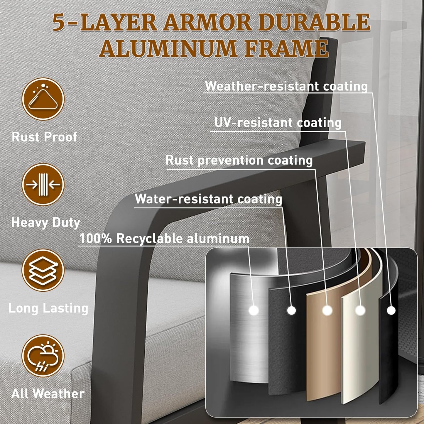 3 Piece Aluminum Outdoor Swivel Rocking Chairs Set, All Weather Swivel Patio Chairs for Porch Deck Balcony Garden (Silver Gray)