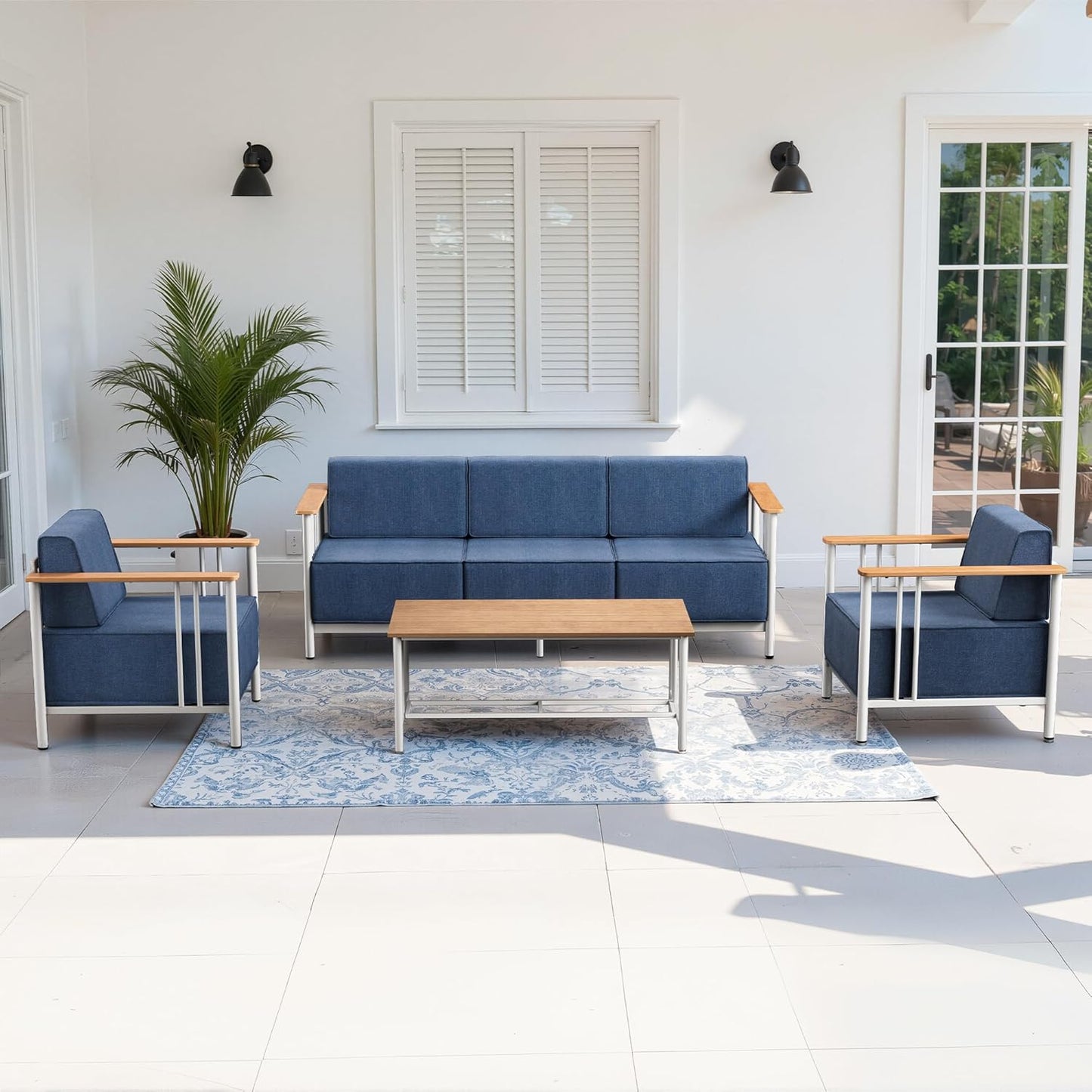Luxury Patio Swivel Chairs with 6" Extra Thick Cushions, Outdoor Furniture Set with Ottomans and Side Table, Swivel Outdoor Chairs for Porch, Balcony, Deck, Patio, Yard, Poolside, Black/Grey