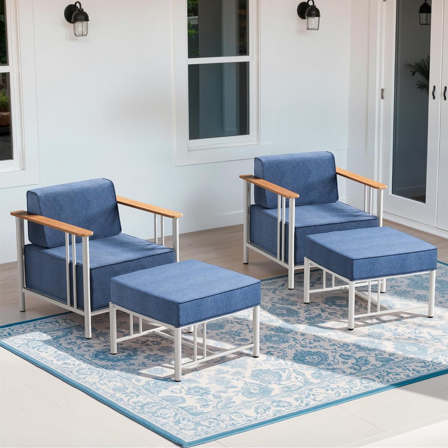 Luxury Patio Swivel Chairs with 6" Extra Thick Cushions, Outdoor Furniture Set with Ottomans and Side Table, Swivel Outdoor Chairs for Porch, Balcony, Deck, Patio, Yard, Poolside, Black/Grey